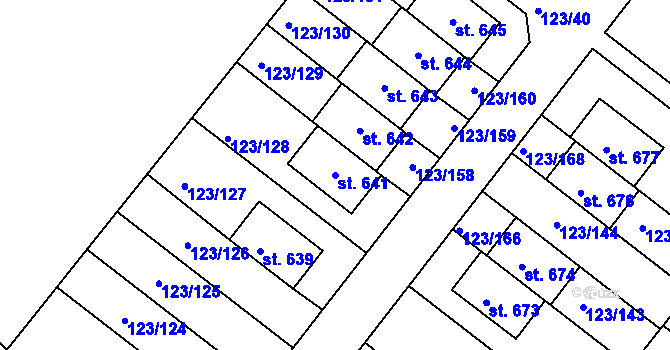 Parcela st. 641 v KÚ Tašovice, Katastrální mapa
