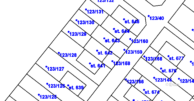 Parcela st. 642 v KÚ Tašovice, Katastrální mapa