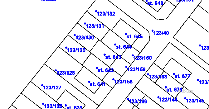Parcela st. 643 v KÚ Tašovice, Katastrální mapa