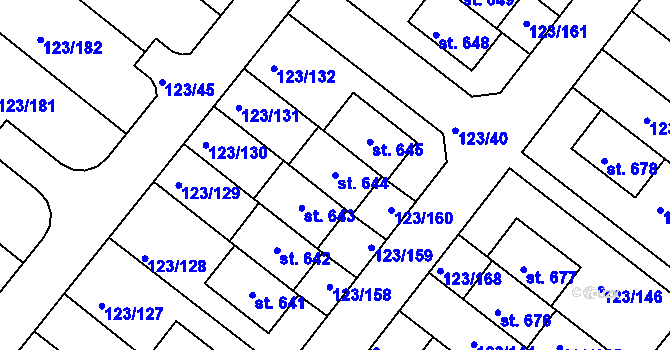 Parcela st. 644 v KÚ Tašovice, Katastrální mapa