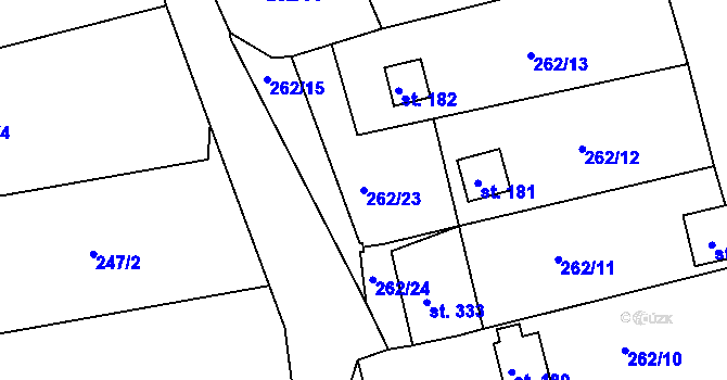 Parcela st. 262/23 v KÚ Tašovice, Katastrální mapa