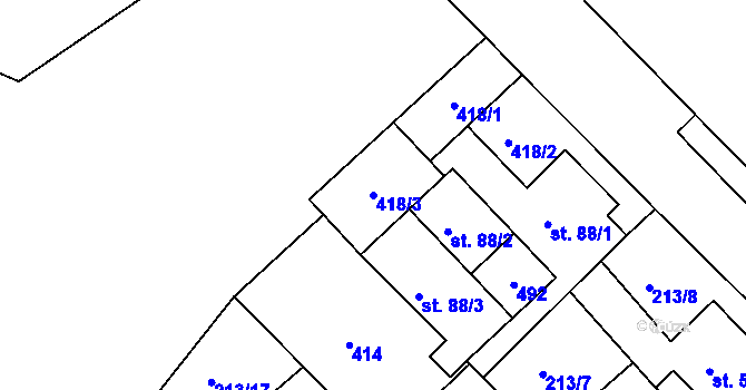 Parcela st. 418/3 v KÚ Tašovice, Katastrální mapa