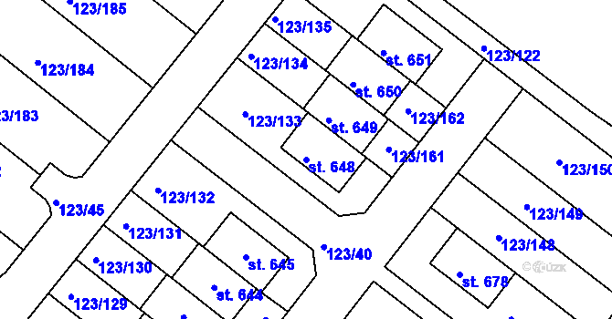 Parcela st. 648 v KÚ Tašovice, Katastrální mapa