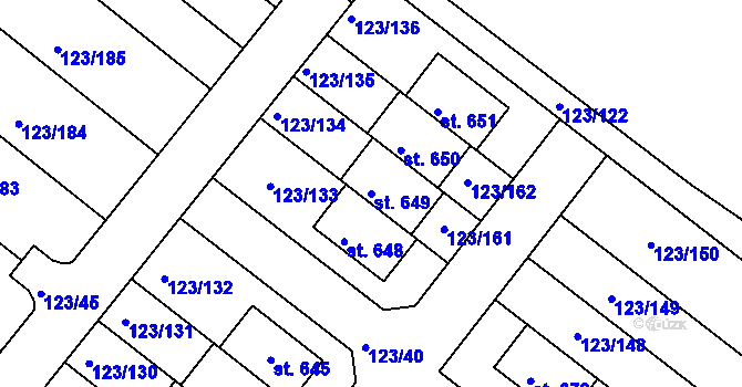 Parcela st. 649 v KÚ Tašovice, Katastrální mapa
