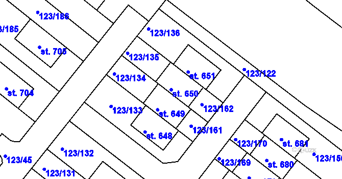 Parcela st. 650 v KÚ Tašovice, Katastrální mapa