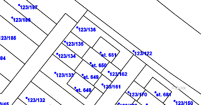 Parcela st. 651 v KÚ Tašovice, Katastrální mapa