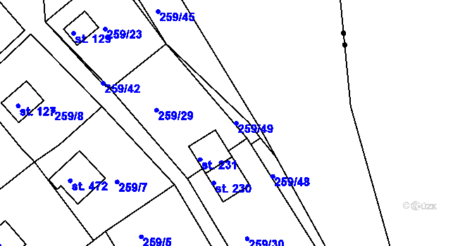 Parcela st. 259/49 v KÚ Tašovice, Katastrální mapa