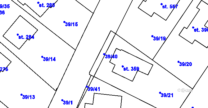Parcela st. 39/40 v KÚ Tašovice, Katastrální mapa