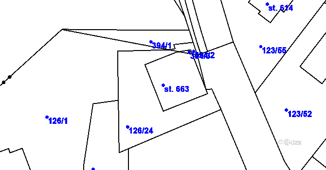Parcela st. 663 v KÚ Tašovice, Katastrální mapa