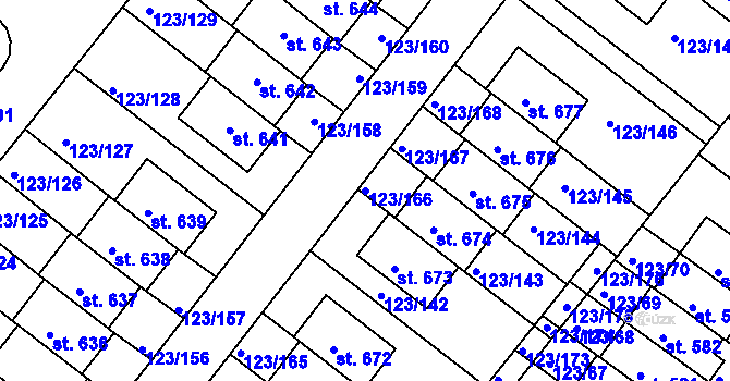 Parcela st. 123/166 v KÚ Tašovice, Katastrální mapa