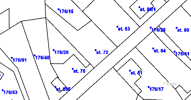 Parcela st. 72 v KÚ Tašovice, Katastrální mapa