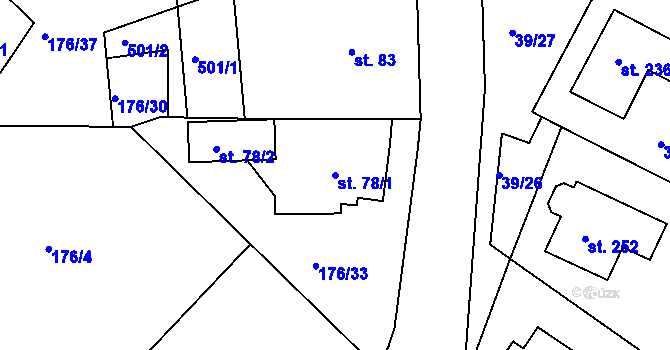 Parcela st. 78/1 v KÚ Tašovice, Katastrální mapa