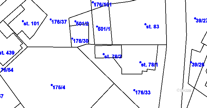Parcela st. 78/2 v KÚ Tašovice, Katastrální mapa