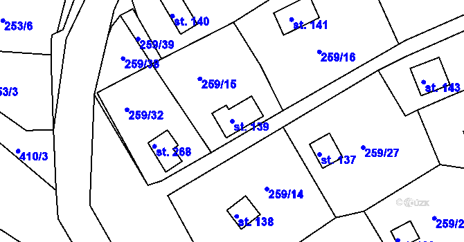 Parcela st. 139 v KÚ Tašovice, Katastrální mapa