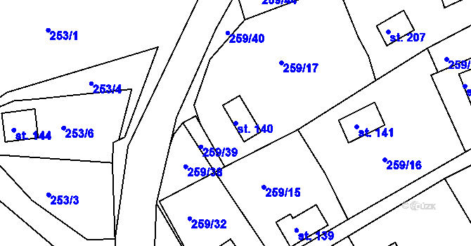 Parcela st. 140 v KÚ Tašovice, Katastrální mapa