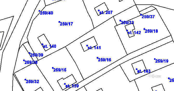 Parcela st. 141 v KÚ Tašovice, Katastrální mapa