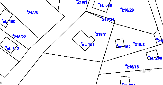 Parcela st. 151 v KÚ Tašovice, Katastrální mapa