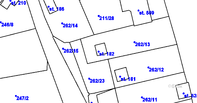 Parcela st. 182 v KÚ Tašovice, Katastrální mapa