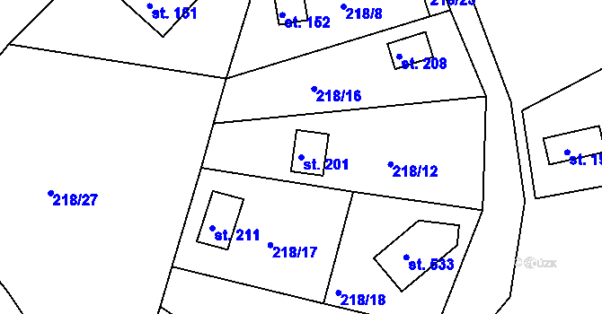 Parcela st. 201 v KÚ Tašovice, Katastrální mapa