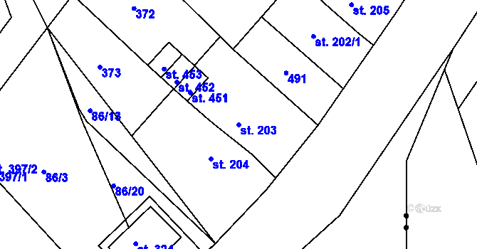 Parcela st. 203 v KÚ Tašovice, Katastrální mapa