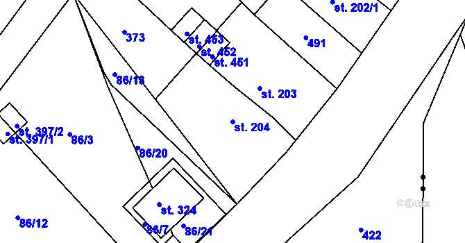 Parcela st. 204 v KÚ Tašovice, Katastrální mapa