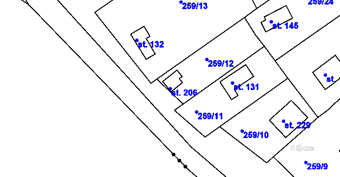 Parcela st. 206 v KÚ Tašovice, Katastrální mapa