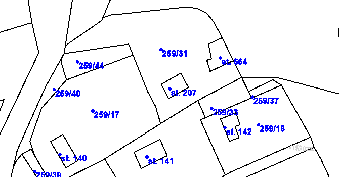 Parcela st. 207 v KÚ Tašovice, Katastrální mapa