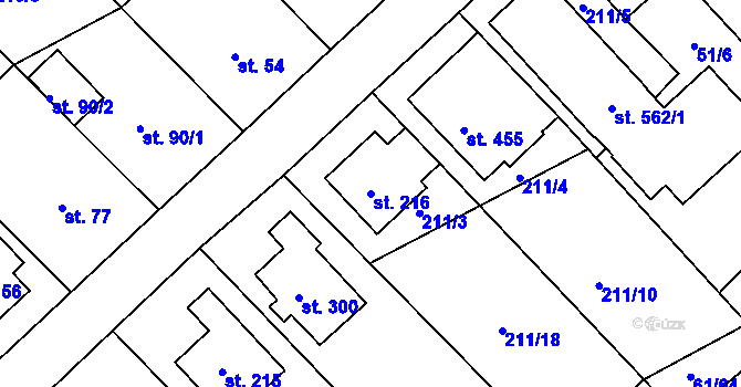 Parcela st. 216 v KÚ Tašovice, Katastrální mapa