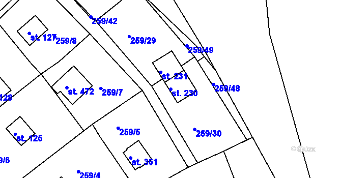 Parcela st. 230 v KÚ Tašovice, Katastrální mapa