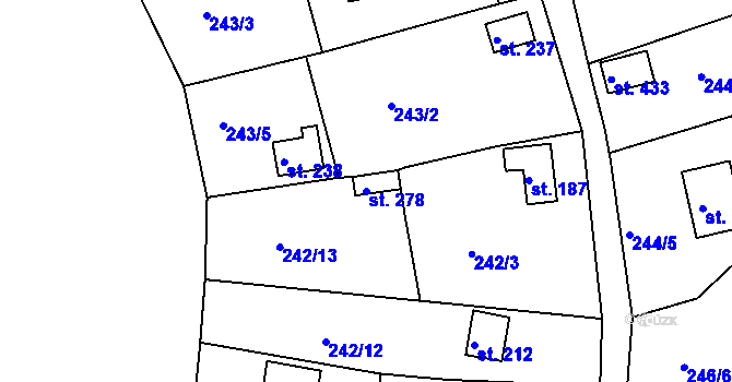 Parcela st. 278 v KÚ Tašovice, Katastrální mapa