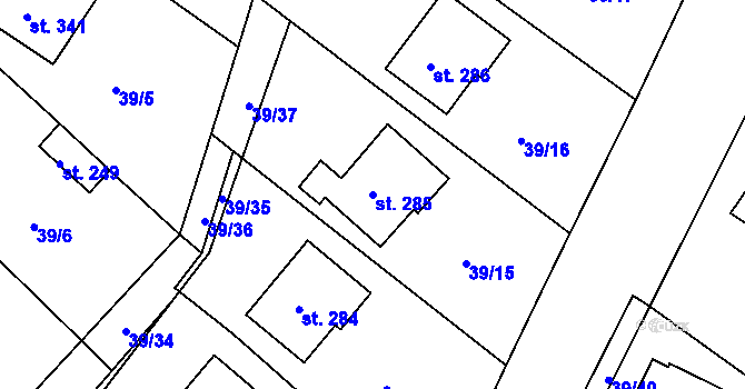 Parcela st. 285 v KÚ Tašovice, Katastrální mapa