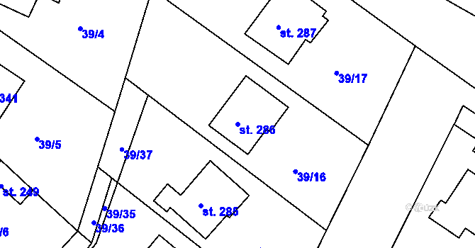 Parcela st. 286 v KÚ Tašovice, Katastrální mapa