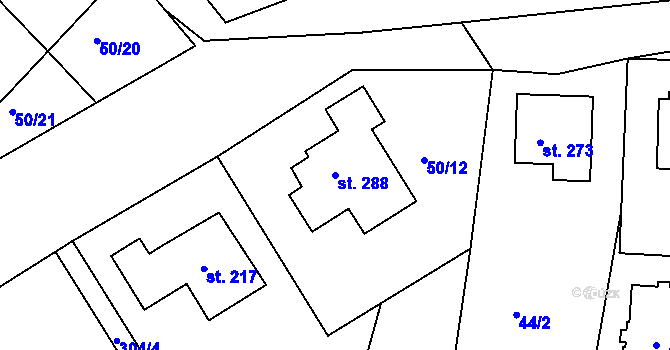 Parcela st. 288 v KÚ Tašovice, Katastrální mapa