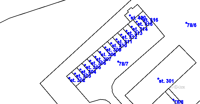 Parcela st. 308 v KÚ Tašovice, Katastrální mapa