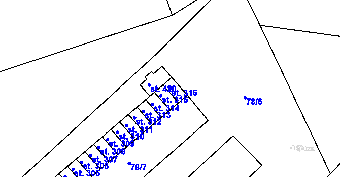 Parcela st. 316 v KÚ Tašovice, Katastrální mapa