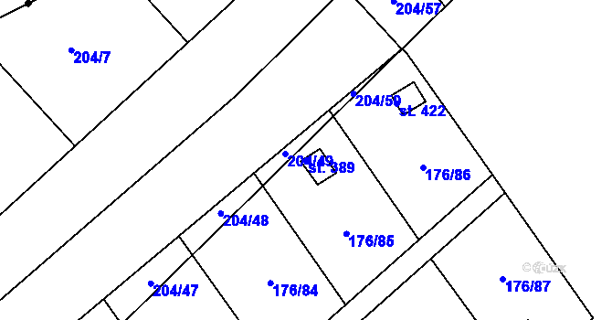Parcela st. 389 v KÚ Tašovice, Katastrální mapa