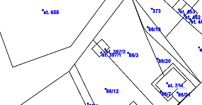 Parcela st. 397/1 v KÚ Tašovice, Katastrální mapa