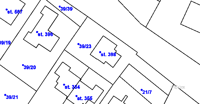 Parcela st. 398 v KÚ Tašovice, Katastrální mapa