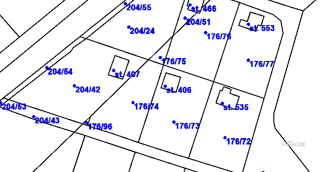 Parcela st. 406 v KÚ Tašovice, Katastrální mapa
