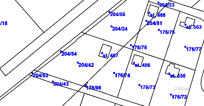 Parcela st. 407 v KÚ Tašovice, Katastrální mapa