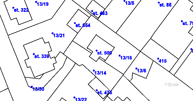 Parcela st. 500 v KÚ Tašovice, Katastrální mapa