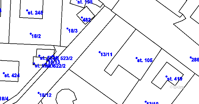 Parcela st. 13/11 v KÚ Tašovice, Katastrální mapa
