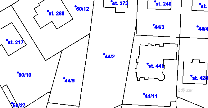 Parcela st. 44/2 v KÚ Tašovice, Katastrální mapa