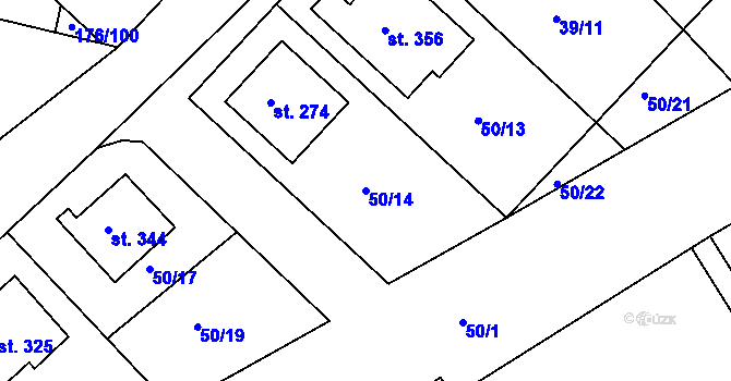 Parcela st. 50/14 v KÚ Tašovice, Katastrální mapa