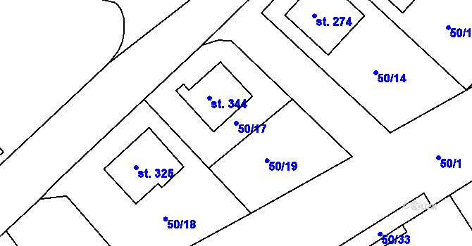 Parcela st. 50/17 v KÚ Tašovice, Katastrální mapa