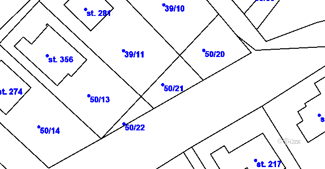 Parcela st. 50/21 v KÚ Tašovice, Katastrální mapa