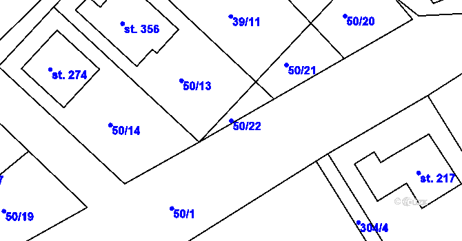 Parcela st. 50/22 v KÚ Tašovice, Katastrální mapa