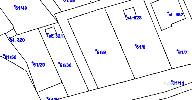 Parcela st. 61/9 v KÚ Tašovice, Katastrální mapa