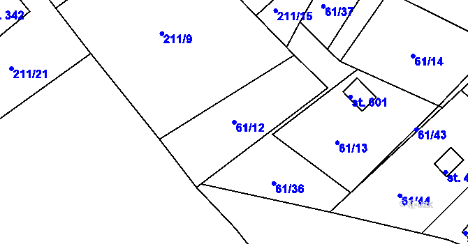 Parcela st. 61/12 v KÚ Tašovice, Katastrální mapa