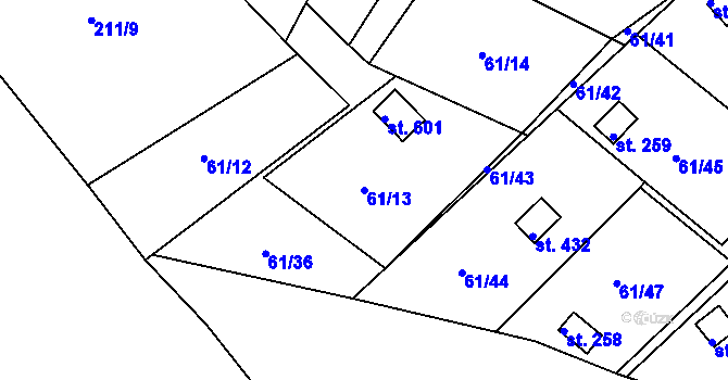 Parcela st. 61/13 v KÚ Tašovice, Katastrální mapa